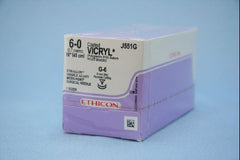 Suture with Needle Coated Vicryl Absorbable Coated Violet Suture Braided Polyglactin 910 Size 6 - 0 18 Inch Suture Double-Armed 8 mm Length 3/8 Circle Reverse Cutting Needle
