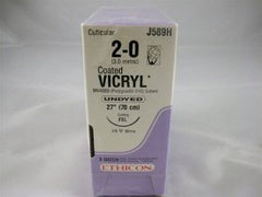 Suture with Needle Coated Vicryl Absorbable Coated Undyed Suture Braided Polyglactin 910 Size 2 - 0 27 Inch Suture 1-Needle 30 mm Length 3/8 Circle Reverse Cutting Needle