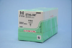Suture with Needle Ethilon Nonabsorbable Uncoated Black Suture Monofilament Nylon Size 9 - 0 5 Inch Suture 1-Needle 3.5 mm Length 1/4 Circle Taper Cut Needle