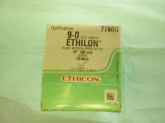 J & J Healthcare Systems Suture with Needle Ethilon™ Nonabsorbable Uncoated Black Suture Monofilament Nylon Size 9 - 0 12 Inch Suture Double-Armed 5.5 mm Length 1/2 Circle Micropoint - Spatula Needle