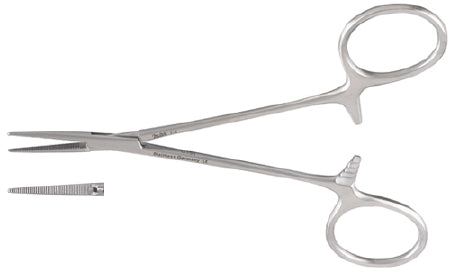 Miltex Hemostatic Forceps Miltex® Halsted-Mosquito 5 Inch Length OR Grade German Stainless Steel NonSterile Ratchet Lock Finger Ring Handle Straight Serrated Tips - M-134403-4355 - Each