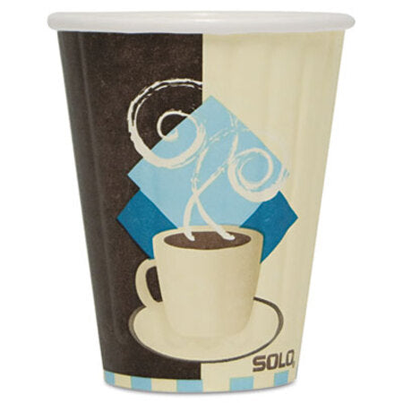 Dart® Duo Shield Insulated Paper Hot Cups, 8oz, Tuscan, Chocolate/Blue/Beige, 1000/Ct