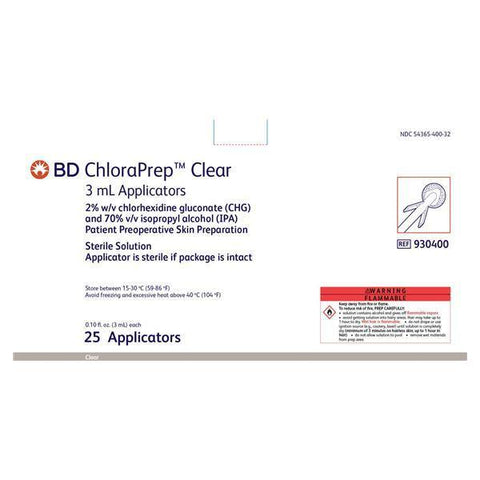 Becton-Dickinson Applicator Chloraprep Chg 2%/Isopropyl Alcohol 70% 3Ml Clear 25/Box, 4 Bx/Ca