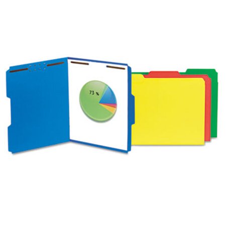 Universal® Deluxe Reinforced Top Tab Folders with Two Fasteners, 1/3-Cut Tabs, Letter Size, Blue, 50/Box