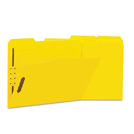 Universal® Deluxe Reinforced Top Tab Folders with Two Fasteners, 1/3-Cut Tabs, Letter Size, Yellow, 50/Box