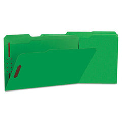 Universal® Deluxe Reinforced Top Tab Folders with Two Fasteners, 1/3-Cut Tabs, Legal Size, Green, 50/Box