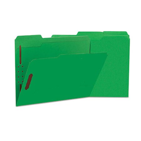 Universal® Deluxe Reinforced Top Tab Folders with Two Fasteners, 1/3-Cut Tabs, Letter Size, Green, 50/Box