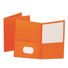 Oxford™ Twin-Pocket Folder, Embossed Leather Grain Paper, Orange, 25/Box