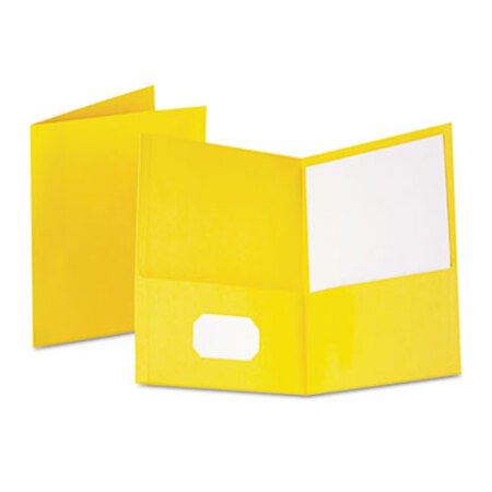 Oxford™ Twin-Pocket Folder, Embossed Leather Grain Paper, Yellow, 25/Box