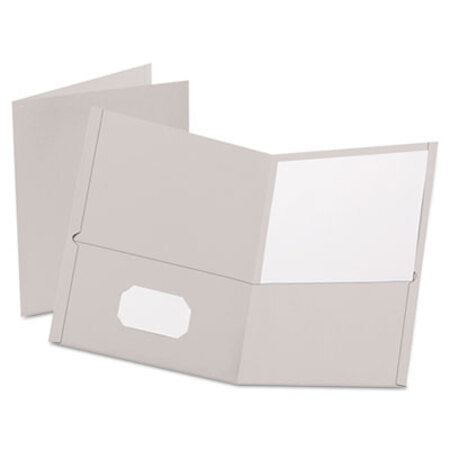 Oxford™ Twin-Pocket Folder, Embossed Leather Grain Paper, Gray, 25/Box