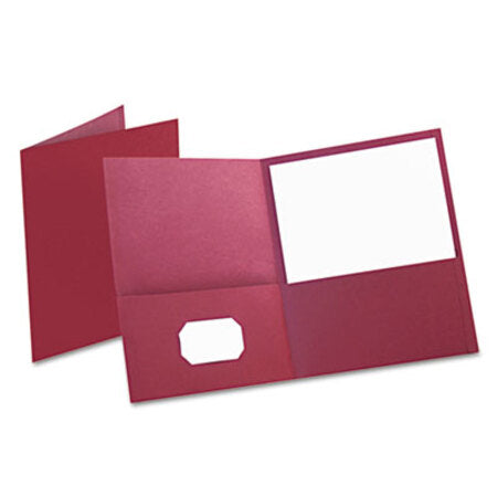 Oxford™ Twin-Pocket Folder, Embossed Leather Grain Paper, Burgundy, 25/Box