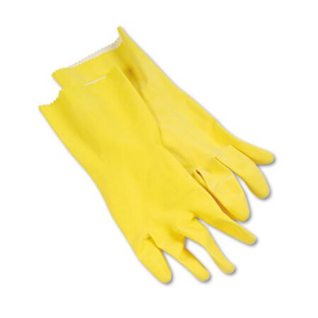 Boardwalk® Flock-Lined Latex Cleaning Gloves, Large, Yellow, 12 Pairs