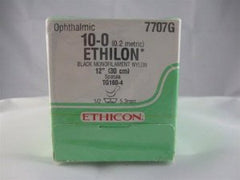 J & J Healthcare Systems Suture with Needle Ethilon™ Nonabsorbable Uncoated Black Suture Monofilament Nylon Size 10 - 0 12 Inch Suture Double-Armed 5.5 mm Length 3/8 Circle Micropoint - Spatula Needle