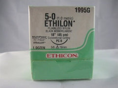 Suture with Needle Ethilon Nonabsorbable Uncoated Black Suture Monofilament Nylon Size 5 - 0 18 Inch Suture 1-Needle 19 mm Length 3/8 Circle Precision Cosmetic - Conventional Cutting PRIME Needle