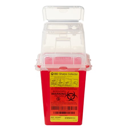 Becton Dickinson Sharps Container BD™ 9 H X 4-1/2 W X 4 D Inch 1.5 Quart Red Base / Clear Lid Vertical Entry Hinged Snap On Lid - M-140597-2014 - Case of 36