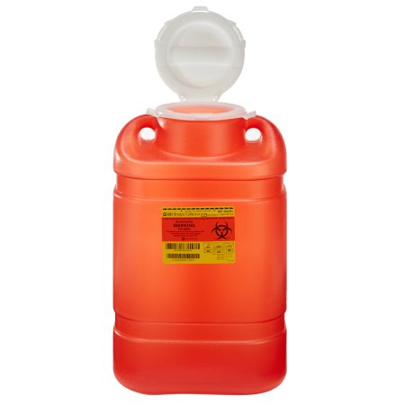 Becton Dickinson Sharps Container BD™ 18 H X 7-1/2 W X 10-1/2 D Inch 5 Gallon Red Base / White Lid Vertical Entry Hinged Snap On Lid - M-140851-3642 - Case of 8