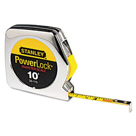 Stanley Tools® Powerlock Tape Rule, 1/4" x 10ft, Plastic Case, Chrome, 1/16" Graduation