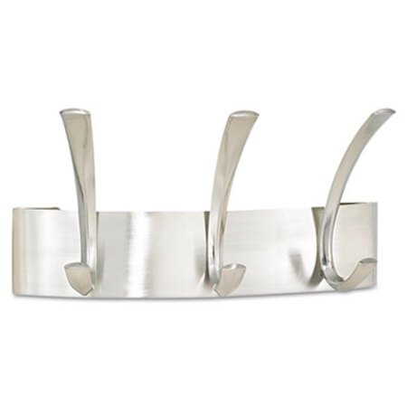 Safco® Metal Coat Rack, Steel, Wall Rack, Three Hook, 10.75w x 4.5d x 5.25h, Brushed Nickel
