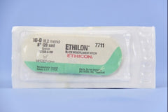 Suture with Needle Ethilon Nonabsorbable Uncoated Black Suture Monofilament Nylon Size 10 - 0 8 Inch Suture Double-Armed 4.2 mm Length 1/2 Circle Micropoint - Spatula Needle
