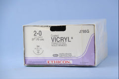 Suture with Needle Coated Vicryl Absorbable Coated Violet Suture Braided Polyglactin 910 Size 2 - 0 27 Inch Suture 1-Needle 26 mm Length 1/2 Circle Taper Point Needle