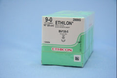 Suture with Needle Ethilon Nonabsorbable Uncoated Black Suture Monofilament Nylon Size 9 - 0 10 Inch Suture Double-Armed 6.5 mm Length 3/8 Circle Taper Point Needle