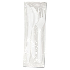 Boardwalk® Three-Piece Cutlery Kit, Fork/Knife/Teaspoon, Polypropylene, White, 250/Carton