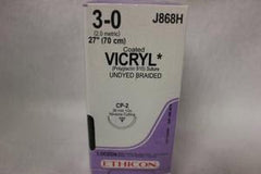 Suture with Needle Coated Vicryl Absorbable Coated Undyed Suture Braided Polyglactin 910 Size 3 - 0 27 Inch Suture 1-Needle 26 mm Length 1/2 Circle Reverse Cutting Needle