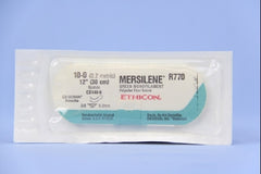 Suture with Needle Mersilene Nonabsorbable Uncoated Green Suture Braided Polyester Size 10 - 0 12 Inch Suture Double-Armed 6.5 mm Length 3/8 Circle Spatula Needle