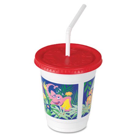 Dart® Plastic Kids' Cups with Lids/Straws, 12 oz, Jungle Print