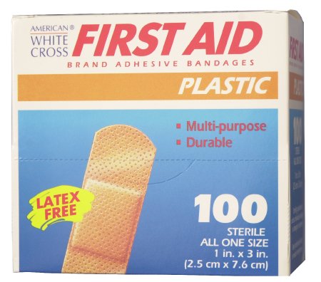 Dukal Adhesive Strip American® White Cross 1 X 3 Inch Plastic Rectangle Tan Sterile