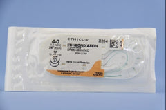 Suture with Needle Ethibond Nonabsorbable Coated Green Suture Braided Polyester Size 4 - 0 24 Inch Suture Double-Armed 13 mm Length 1/2 Circle Taper Point Needle