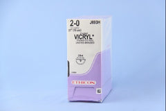 Suture with Needle Coated Vicryl Absorbable Coated Undyed Suture Braided Polyglactin 910 Size 2 - 0 27 Inch Suture 1-Needle 22 mm Length 1/2 Circle Reverse Cutting Needle