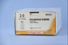 Suture with Needle Ethibond Nonabsorbable Coated White Suture Braided Polyester Size 2 - 0 30 Inch Suture Double-Armed 17 mm Length 1/2 Circle Taper Point Needle