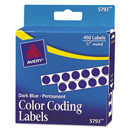 Avery® Handwrite-Only Permanent Self-Adhesive Round Color-Coding Labels in Dispensers, 0.25" dia., Dark Blue, 450/Roll, (5793)