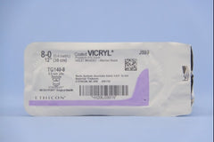 Suture with Needle Coated Vicryl Absorbable Coated Violet Suture Braided Polyglactin 910 Size 8 - 0 12 Inch Suture Double-Armed 6.5 mm Length 3/8 Circle Spatula Needle