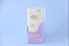 Suture with Needle Coated Vicryl Absorbable Coated Undyed Suture Braided Polyglactin 910 Size 1 27 Inch Suture 1-Needle 22 mm Length 1/2 Circle Reverse Cutting Needle