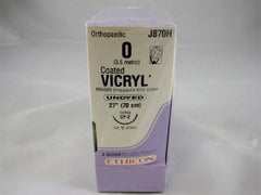 J & J Healthcare Systems Suture with Needle Coated Vicryl™ Absorbable Coated Undyed Suture Braided Polyglactin 910 Size 0 27 Inch Suture 1-Needle 26 mm Length 1/2 Circle Reverse Cutting Needle