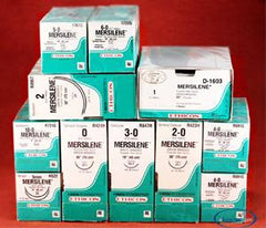 Suture with Needle Mersilene Nonabsorbable Uncoated White Suture Braided Polyester Size 5 - 0 18 Inch Suture Double-Armed 8 mm Length 1/4 Circle Center Point Spatula Needle