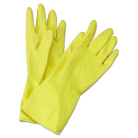 Boardwalk® Flock-Lined Latex Cleaning Gloves, Medium, Yellow, 12 Pairs