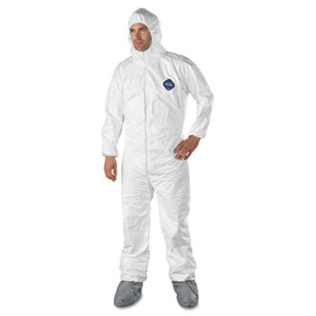 DuPont® Tyvek Elastic-Cuff Hooded Coveralls w/Boots, White, Large, 25/Carton