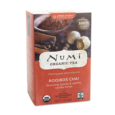 Numi® Organic Teas and Teasans, 1.71 oz, Rooibos Chai, 18/Box