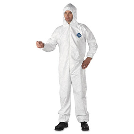 DuPont® Tyvek Elastic-Cuff Hooded Coveralls, HD Polyethylene, White, 2X-Large, 25/Carton