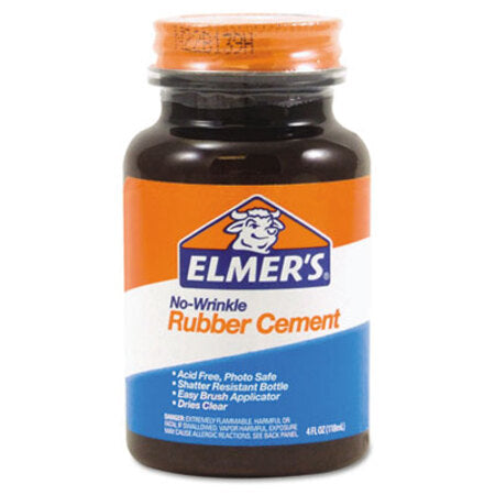 s® Rubber Cement with Brush Applicator, 4 oz, Dries Clear