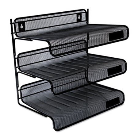 Universal® Deluxe Mesh Three-Tier Desk Shelf, 3 Sections, Letter Size Files, 13.25" x 9.25" x 12.38", Black