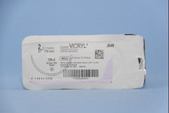 Suture with Needle Coated Vicryl Absorbable Coated Undyed Suture Braided Polyglactin 910 Size 2 27 Inch Suture 1-Needle 65 mm Length 1/2 Circle Taper Point Needle