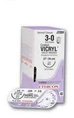Suture with Needle Coated Vicryl Absorbable Coated Violet Suture Braided Polyglactin 910 Size 8 - 0 9 Inch Suture 1-Needle 6.5 mm Length 1/4 Circle Taper Point Cutting Needle
