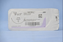 Suture with Needle Coated Vicryl Absorbable Coated Undyed Suture Braided Polyglactin 910 Size 3 - 0 36 Inch Suture 1-Needle 48 mm Length 1/2 Circle Taper Point Needle