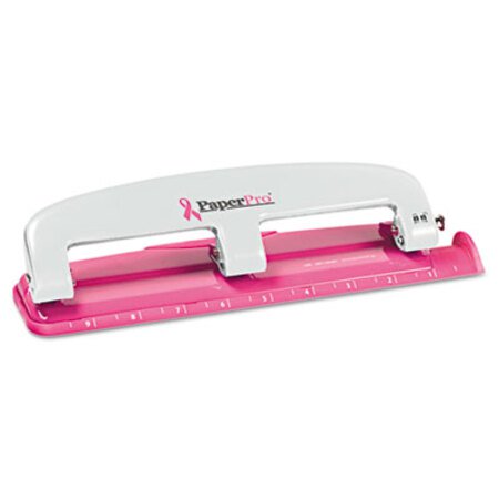 Bostitch® EZ Squeeze InCourage Three-Hole Punch, 12-Sheet Capacity, Pink