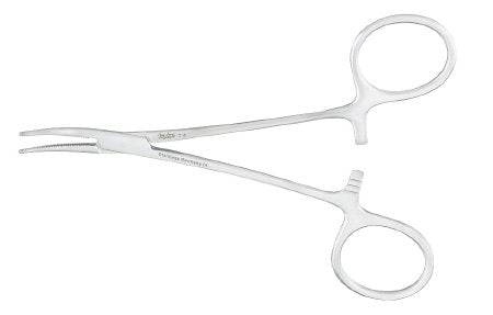 Miltex Hemostatic Forceps Miltex® Halsted-Mosquito 5 Inch Length OR Grade German Stainless Steel NonSterile Ratchet Lock Finger Ring Handle Curved Serrated Tips - M-157495-2597 - Each