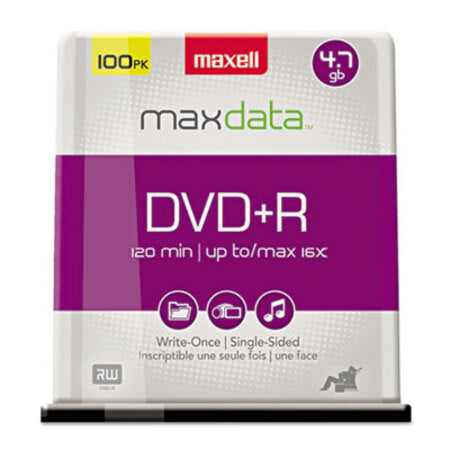 Maxell® DVD+R Discs, 4.7GB, 16x, Spindle, Silver, 100/Pack